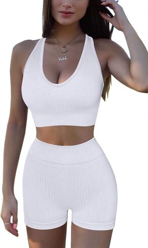 Mulisky Women’s 2 Piece Workout Sets for Women Ribbed Seamless High Waist Booty Shorts Gym Yoga Outfits in Kuwait