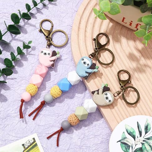 Tondiamo 3 Pcs Christmas Sloth Gifts Sloth Keychain for Women Girl Silicone Bead Cute Animal Sloth Car Accessories Tassel Sloth Key Chain Bag Charm for Purse, Handbags, Backpack, Car Keys, 3 Colors in Saudi Arabia