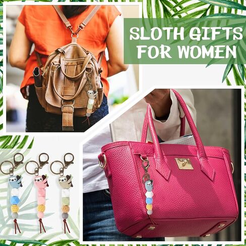 Tondiamo 3 Pcs Christmas Sloth Gifts Sloth Keychain for Women Girl Silicone Bead Cute Animal Sloth Car Accessories Tassel Sloth Key Chain Bag Charm for Purse, Handbags, Backpack, Car Keys, 3 Colors in Saudi Arabia