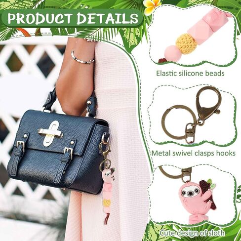Tondiamo 3 Pcs Christmas Sloth Gifts Sloth Keychain for Women Girl Silicone Bead Cute Animal Sloth Car Accessories Tassel Sloth Key Chain Bag Charm for Purse, Handbags, Backpack, Car Keys, 3 Colors in Saudi Arabia