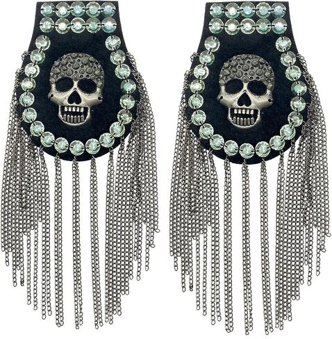 Tassel Skull Shoulder Epaulets Rhinestone Shoulder Board Costume Punk Shoulder Badge Uniform Accessories 1 Pairs in Saudi Arabia