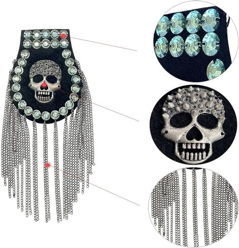 Tassel Skull Shoulder Epaulets Rhinestone Shoulder Board Costume Punk Shoulder Badge Uniform Accessories 1 Pairs in Saudi Arabia