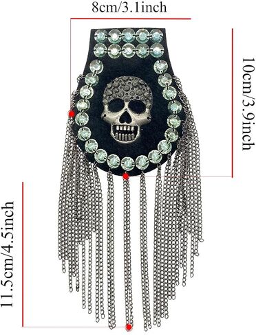 Tassel Skull Shoulder Epaulets Rhinestone Shoulder Board Costume Punk Shoulder Badge Uniform Accessories 1 Pairs in Saudi Arabia