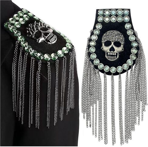 Tassel Skull Shoulder Epaulets Rhinestone Shoulder Board Costume Punk Shoulder Badge Uniform Accessories 1 Pairs in Saudi Arabia