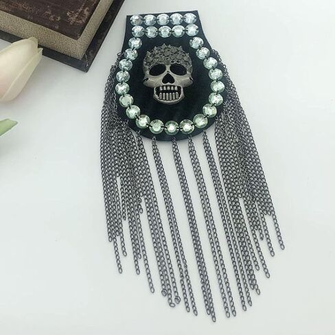 Tassel Skull Shoulder Epaulets Rhinestone Shoulder Board Costume Punk Shoulder Badge Uniform Accessories 1 Pairs in Saudi Arabia