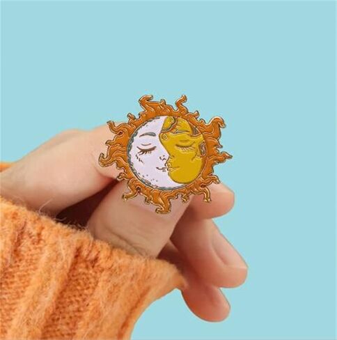 Yin Yang Sun Enamel Brooch Sun moon Day night Lapel Pin Sun Brooch Pin Collar Badge Cartoon Daily Life Decor Enamel Brooch Pin in Kuwait