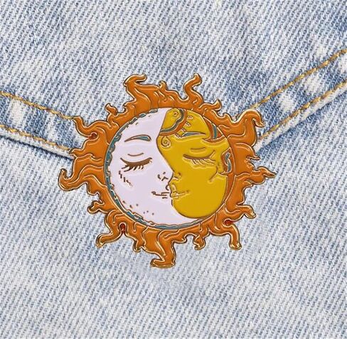 Yin Yang Sun Enamel Brooch Sun moon Day night Lapel Pin Sun Brooch Pin Collar Badge Cartoon Daily Life Decor Enamel Brooch Pin in Kuwait