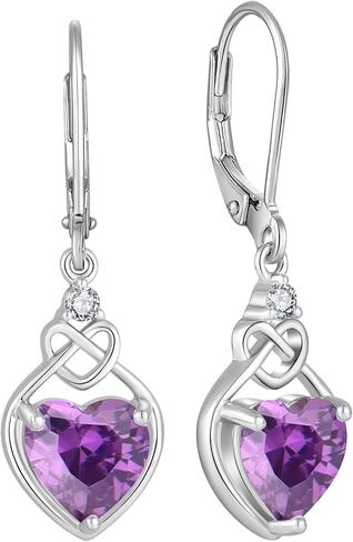 Heart Celtic Knot Drop Earrings for Women, 925 Sterling Silver Love Dangle Earrings with Heart Cut AAAAA Cubic Zirconia 12 Birth Stone Color in Kuwait