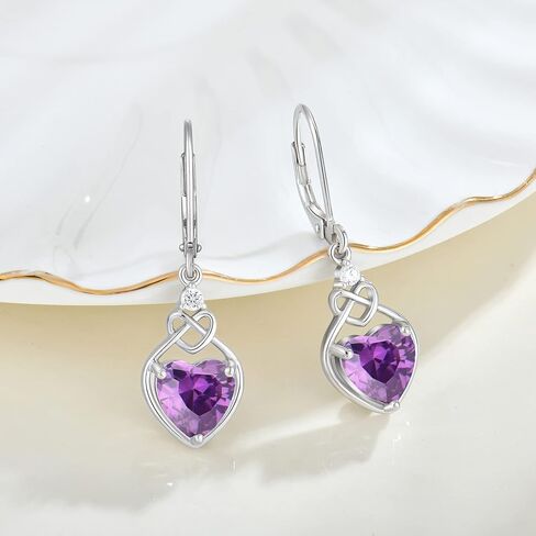 Heart Celtic Knot Drop Earrings for Women, 925 Sterling Silver Love Dangle Earrings with Heart Cut AAAAA Cubic Zirconia 12 Birth Stone Color in Kuwait