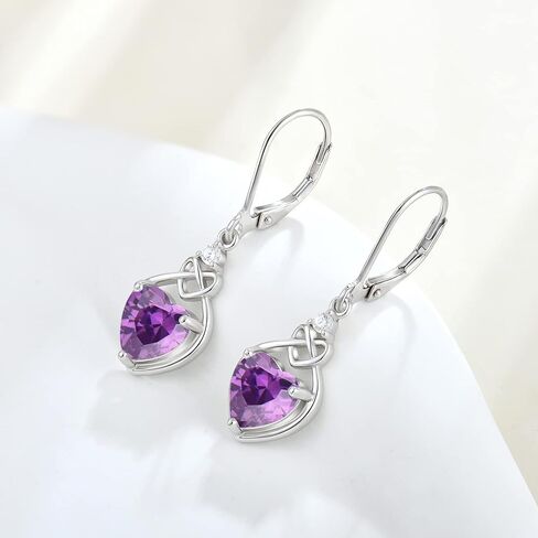 Heart Celtic Knot Drop Earrings for Women, 925 Sterling Silver Love Dangle Earrings with Heart Cut AAAAA Cubic Zirconia 12 Birth Stone Color in Kuwait