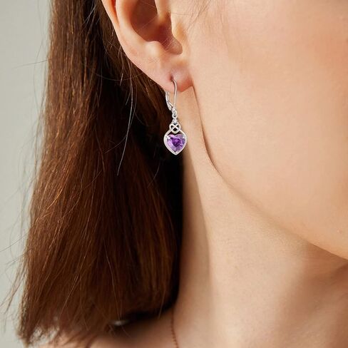 Heart Celtic Knot Drop Earrings for Women, 925 Sterling Silver Love Dangle Earrings with Heart Cut AAAAA Cubic Zirconia 12 Birth Stone Color in Kuwait
