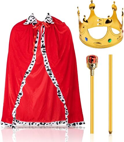 3 Pcs King Cape Costume Set Medieval King Robe Cape Regal Crown Scepter for Unisex Adult Kid Cosplay Party in Saudi Arabia