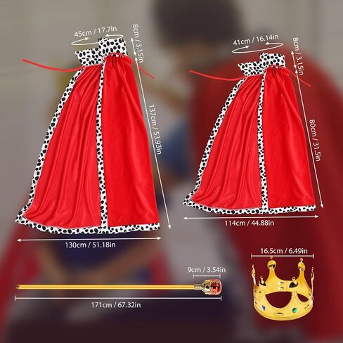 3 Pcs King Cape Costume Set Medieval King Robe Cape Regal Crown Scepter for Unisex Adult Kid Cosplay Party in Saudi Arabia