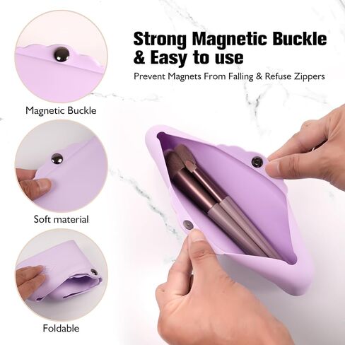 حقائب حامل فرش المكياج من السيليكون: حقيبة مستحضرات التجميل مع أزرار معدنية مغناطيسية للسفر، حقيبة مكياج لتخزين أدوات المكياج in Kuwait