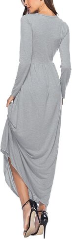 Rooscier Women's Round Neck Ruched Long Sleeve A Line Loose Casual Long Dress in Saudi Arabia