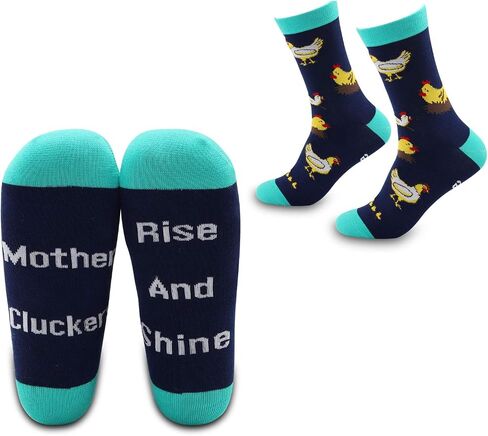 G2TUP 2 Pairs Crazy Chicken Lady Gift for Chicken Lovers Chicken Mom Socks Rise And Shine Mother Cluckers Gift in Saudi Arabia