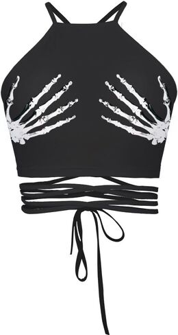 Women Printed Halter Cross Hollow Bandage Tank Camis Crop Top Vest in Saudi Arabia