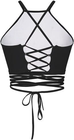 Women Printed Halter Cross Hollow Bandage Tank Camis Crop Top Vest in Saudi Arabia