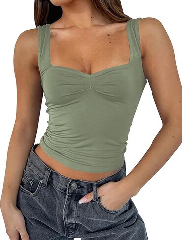 Lauweion Women Sleeveless Y2K Skinny Crop Tank Tops Strappy Ruched Sweetheart Neck Backless Pleated Top in Kuwait
