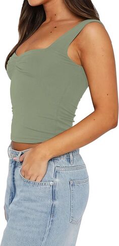 Lauweion Women Sleeveless Y2K Skinny Crop Tank Tops Strappy Ruched Sweetheart Neck Backless Pleated Top in Kuwait