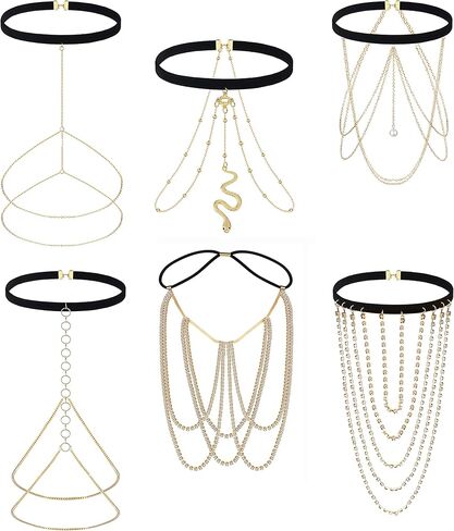 FASACCO 6-8 قطعة سلسلة الأفعى الساق سلسلة الفخذ للنساء الطبقات كريستال بوهو الجسم سلاسل حفلة الصيف الشاطئ الفخذ الجسم سلسلة مجوهرات in Kuwait