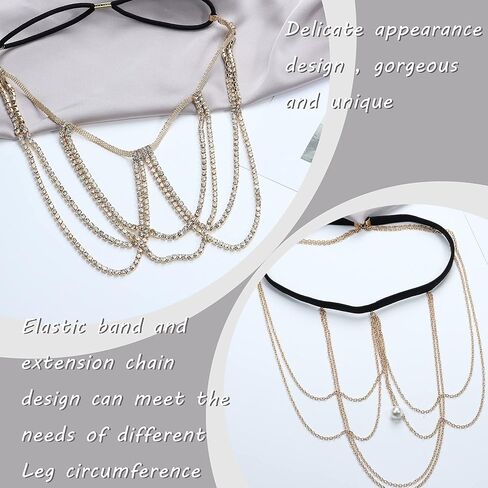 FASACCO 6-8 قطعة سلسلة الأفعى الساق سلسلة الفخذ للنساء الطبقات كريستال بوهو الجسم سلاسل حفلة الصيف الشاطئ الفخذ الجسم سلسلة مجوهرات in Kuwait