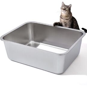 Stainless Steel Cat Litter Box, 23.6x15.8x8 Inch(Deep) XXL Stainless Steel Litter Box High Sides, Non Stick No Smell Easy Clean Jumbo Metal Litter Box for Big/Fat Cats