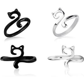 4pcs Crochet Rings, Adjustable Knitting Crochet Loop Rings Open Yarn Tension Ring Yarn Guide Finger Holder Knitting Thimble Ring for Faster Knitting Supplies for Mother Grandma Gift(Cat Style)
