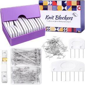 130 Pcs Knit Blockers Kits, Blocking Knit Combs Pins Set for Knitting, Knitting Tools Knitter Crochet, with Flexible Tape Measure Ruler, Silver T-Pins for Sewing Lace or Needlework Projects Device