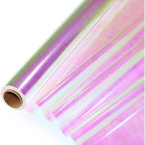 SYOGUA Iridescent Cellophane Wrap Roll (17 in Wide x 66 ft Long) Colorful Gift Wrap Cellophane Roll Transparent Iridescent Pink Cellophane Wrapping Plastic for Baskets, Treats, DIY Craft, Mother's Day Gifts