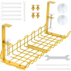 ZEGBI Under Desk Cable Management Tray - No Drilling Large Space Metal Desk Cable Tray - Adjustable and Removable Wire Organizer Under Desk Fits Most Table - Black Cable Management Under Desk