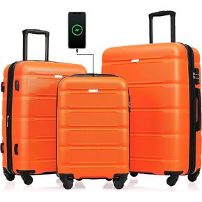 Elefesign Luggage Set of 3, 20-inch with USB Port, Airline Certified Carry-on Luggage with Cup Holder, ABS+PC Hard Shell Luggage with Spinner Wheels, Gradient Blue