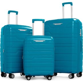 Gabbiano Hardside Luggage Set with 8 Wheels Durable Multi Layer PP 3 Piece Set, 22, 26, 31 Inch (Black)