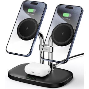 SwanScout Wireless Charger for iPhone, Dual Magnetic Charger for iPhone 15/14/13/12 Series, Charging Station for AirPods Pro 2nd/Pro, AirPods 3rd/2nd (Black)