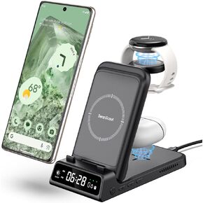 Wireless Charger Stand for Google Pixel Watch 3/2 (Not for Watch 1), Upgraded 3 in 1 Wireless Charging Station for Pixel 9 Pro/9/8/7/6/5/4, Pixel Buds Pro/2, SwanScout 703G2 (No Adapter)