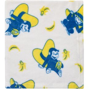 nojo Welcome to The Universe Baby Curious George White, Navy and Yellow Hat and Bananas Super Soft Baby Blanket, One Size, 1.0 Count (7719501R) in Kuwait