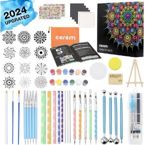 Mandala Dotting Tools Kit with Acrylic Paints and Reusable Stencils - Dot Art Set for Rock Painting, DIY Craft Project, Home Decor Drawing Activity