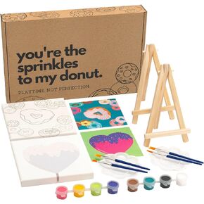 42HUES Couples Painting Kit Date Night - at Home Sip and Paint Kit for Adults and Kids - Pre Drawn Stretched Blank Canvas for Date Night Party and Mothers Day - 5x5 inch - 2 Pack Bundle (S'Mores)