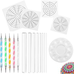 Whaline 18 Set Art Dotting Tools Mandala Dotting Tools Including 4 Mandala Stencils, 8 x Acrylic Rods, Paint Tray and 5 Double Sided Dotting Tools in Saudi Arabia