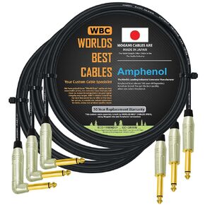 WORLDS BEST CABLES 3 Units - 2 Foot - Pedal, Effects, Patch, Instrument Cable Custom Made Using Mogami 2319 Wire & Amphenol ACPM-RN-AU & ACPM-GN-AU M-Series Angled & Straight Gold TS Plugs