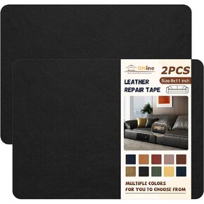 ONine Leather Repair Patch,Self-Adhesive Couch Patch,Multicolor Available Scratch Leather 8X11 Inch （2pcs） Peel and Stick for Sofas,Car Seats Backpack Jackets(Ink Black)