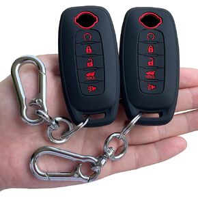 TANDRIVE Key Fob Cover for 2023 2024 Nissan Rogue Pathfinder, 5 Buttons, Silicone, 2-Pack, Red and White Button, Black