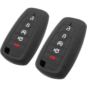 EYANBIS Silicone Key Fob Cover Fit for Ford Fusion F150 F250 F350 F450 F550 Edge Explorer Escape Explorer Mustang Bronco 5 Button Key Fob | Car Accessories | Remote Key Protection Case - Black & Black