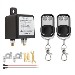 DieseRC Wireless Remote Control Battery Disconnect Switch, DC 12V 200A Relay Receiver Car Battery Isolator with 2 Transmitters, Anti Theft Kill Switch Prevent Battery Drain