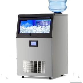 Towallmark Commercial Ice Maker Machine, 100Lbs/24H Ice Maker with 2 Water Inlet Modes, 50Pcs/Cycle, 33lbs Storage Bin, Stainless Steel Under Counter Ice Machine for Home Bar, Coffee Shop, Business