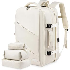 LOVEVOOK Travel Backpack for Women, 40L Carry On Backpack Flight Approved, Waterproof 17 Inch Laptop Backpack with 3 Cubes, College Bookbag, Personal Item Travel Bag, Beige