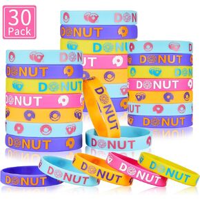 Skylety 30 Pieces Donuts Silicone Wristbands Bracelets Sweet Donut Party Bracelets for Theme Party Favors Birthday Decoration