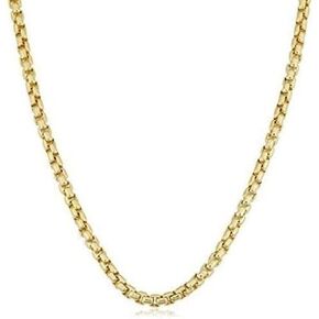 The Diamond Deal 14k REAL Yellow or White SOLID Gold 3.4mm Shiny Round-Box Chain Necklace for Pendants and Charms with Lobster Claw Clasp (for Men, Women or unisex Jewelry) (16" 18" 20" or 24 inch)