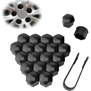 20 PCS Car Wheel Nut Covers, 0.74 Inches Lug Nut Protectors with Remover Tool, Automobile Hub Decorative Products, Universal for Most Cars, SUVs and Vans (Black)