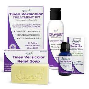 Tinea Versicolor Total Control Treatment Pack by Naturasil | Fast, Effective Relief from Skin Discoloration, Spots & Itching | Works on Candida, Jock Itch, Ringworm | 4oz Lotion + 4oz Soap + 15ml Oil